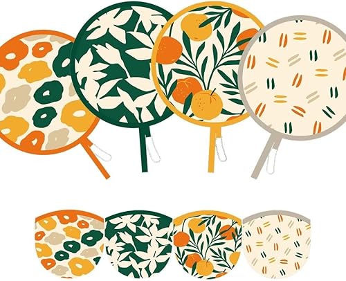 SUJJY 4 ventiladores de refrigeración compactos de mano, 4 estilos abstractos, ventiladores redondos plegables multifunción para juegos al aire