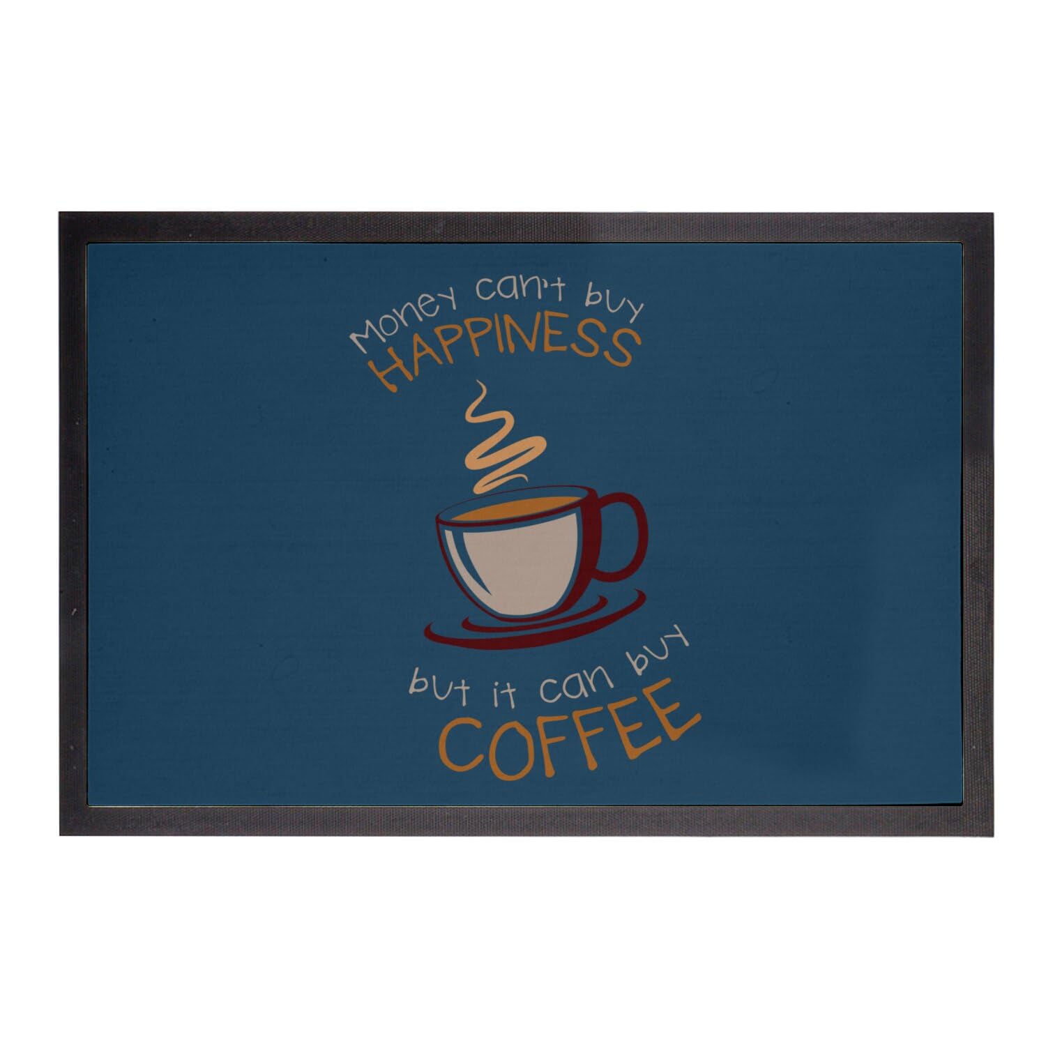 Paillasson bleu Coffee message de bonheur pour accueil chaleureux