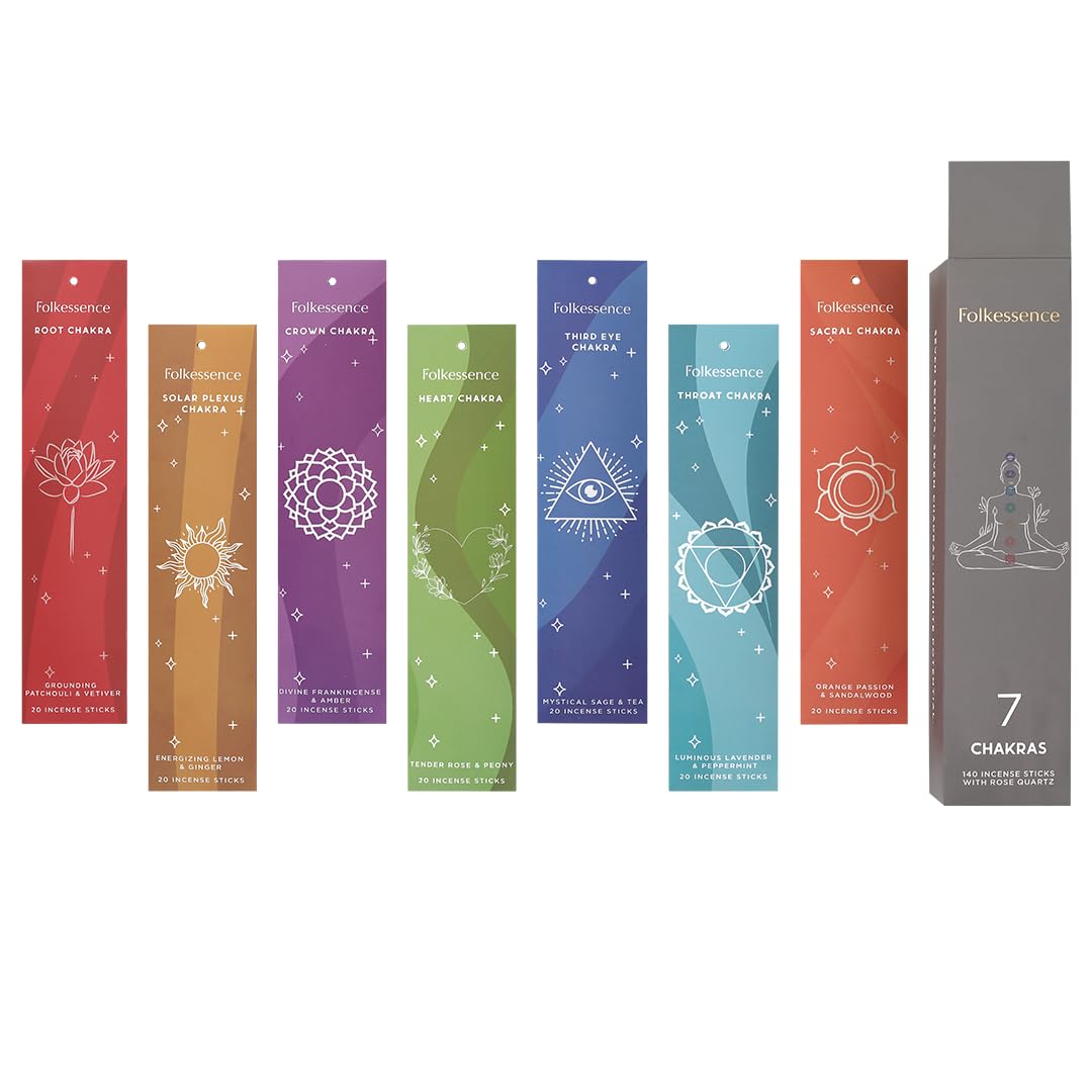 Folkulture Incense Stick for Home | Set of 7 Organic Insenses (140) Insence-sticks for Relaxation with 60 Minute Burn Time | Frankincense, Sage & Tea, Lavender & Peppermint | Non-Toxic Inscents-sticks