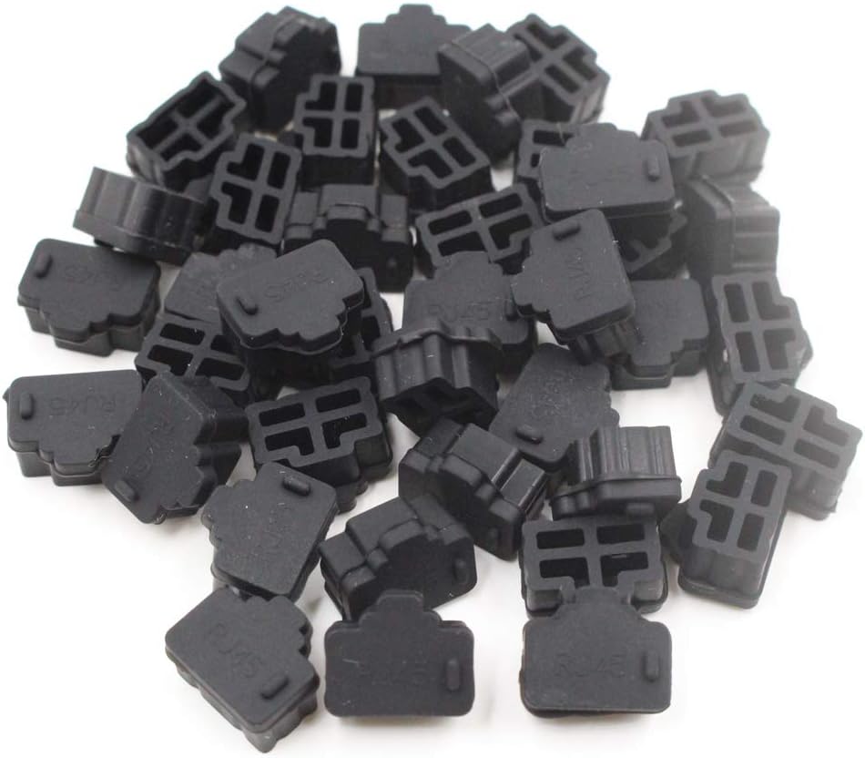 EMeskymall Black 60 Pcs Ethernet Hub Port RJ45 Anti Dust Protector Cover Cap