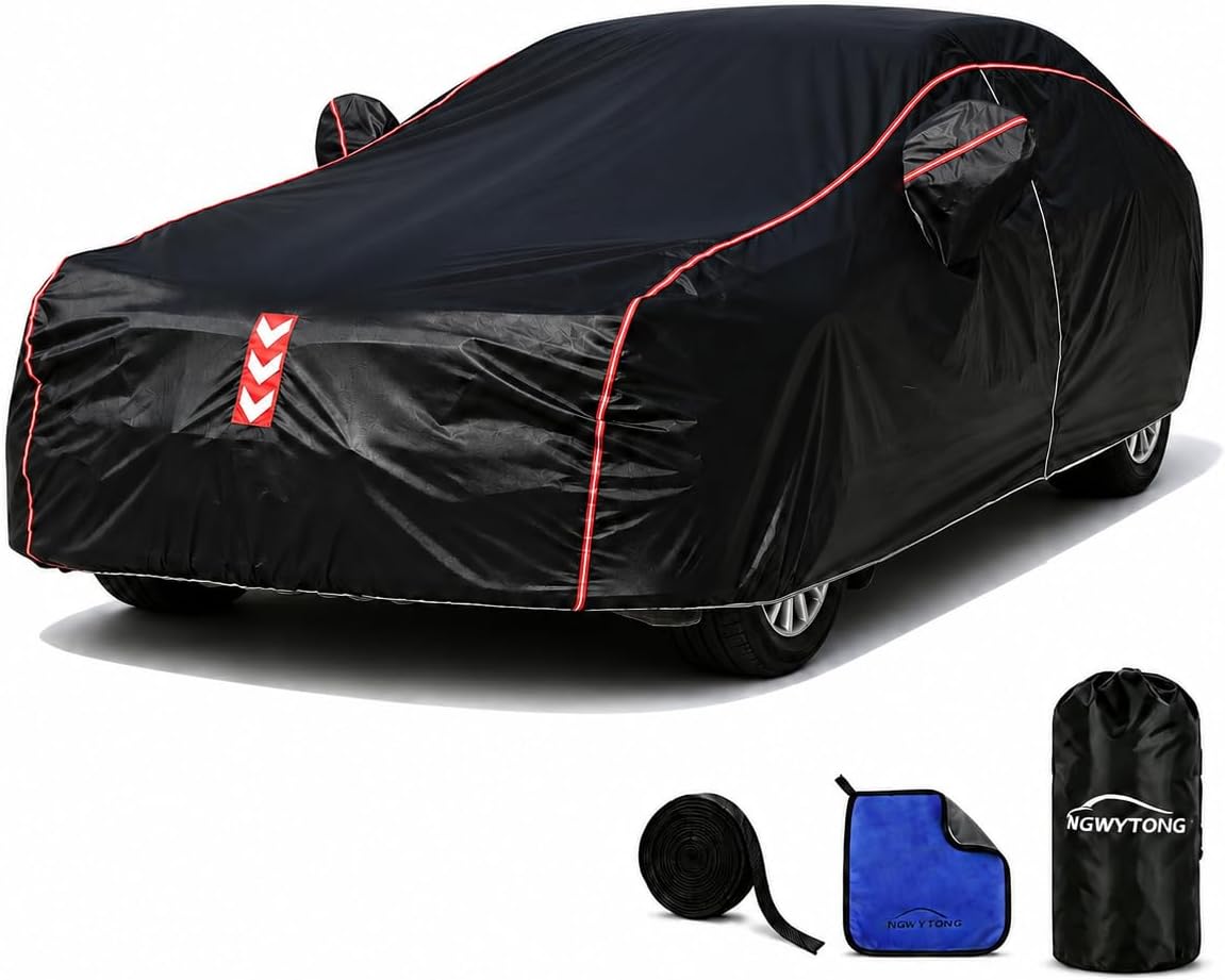 Car Cover Waterproof All Weather, 8-Point Fastening for Sedans 186-193 in