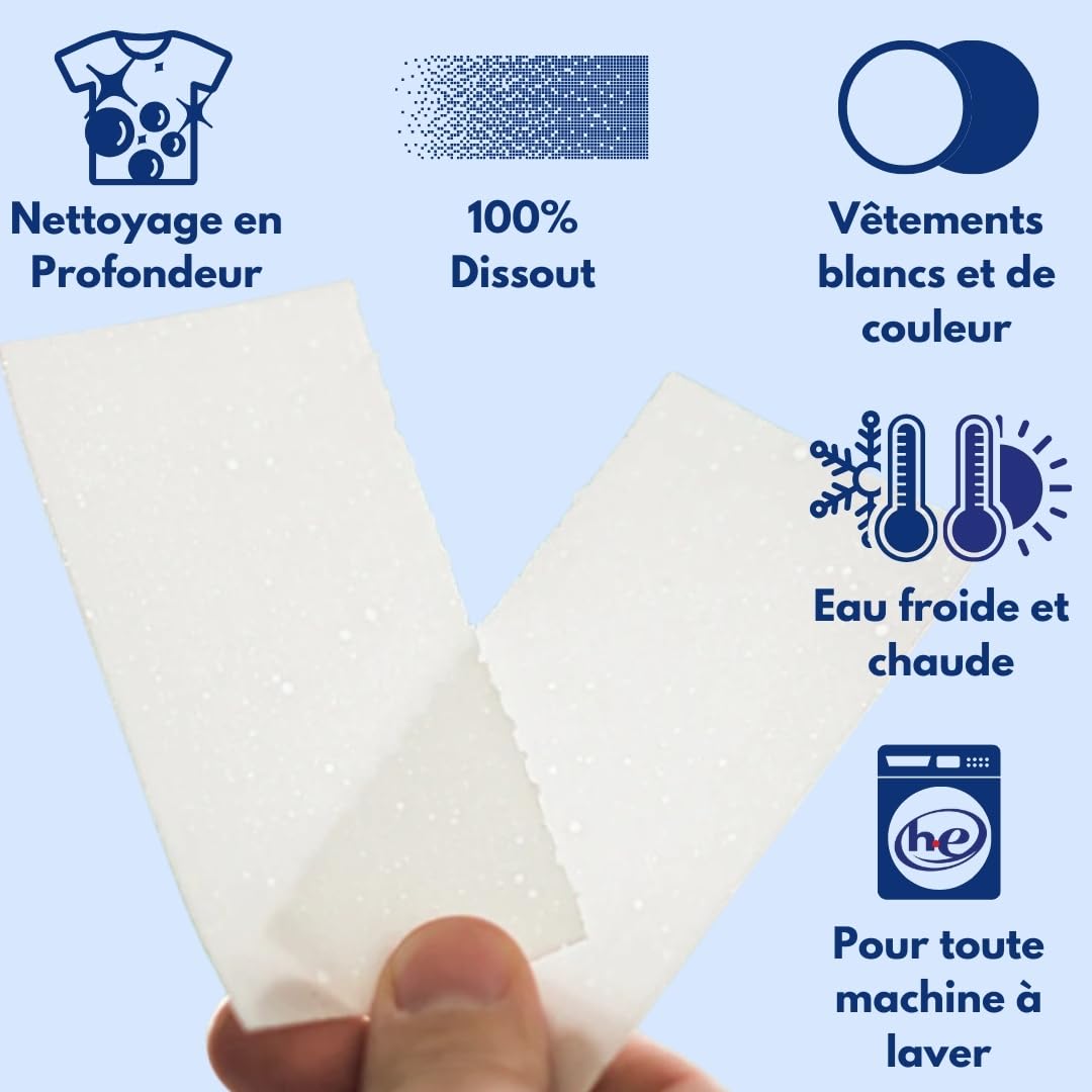 Feuilles de Lessive pour Machine à Laver (jusqu'à 400 lavages) - Parfum Floral, Effet Adoucissant, Écologique, Hypoallergénique, Végétalien et Sans Cruauté - Vêtements Propres et Doux Sans Polluer