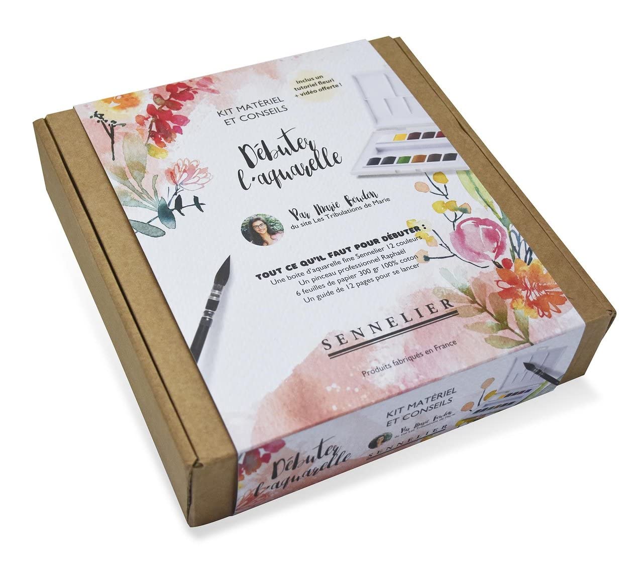 Sennelier Peinture Aquarelle.SET DECOUVERTE - fleuri .kit Marie Boudon et 2 cartes postales