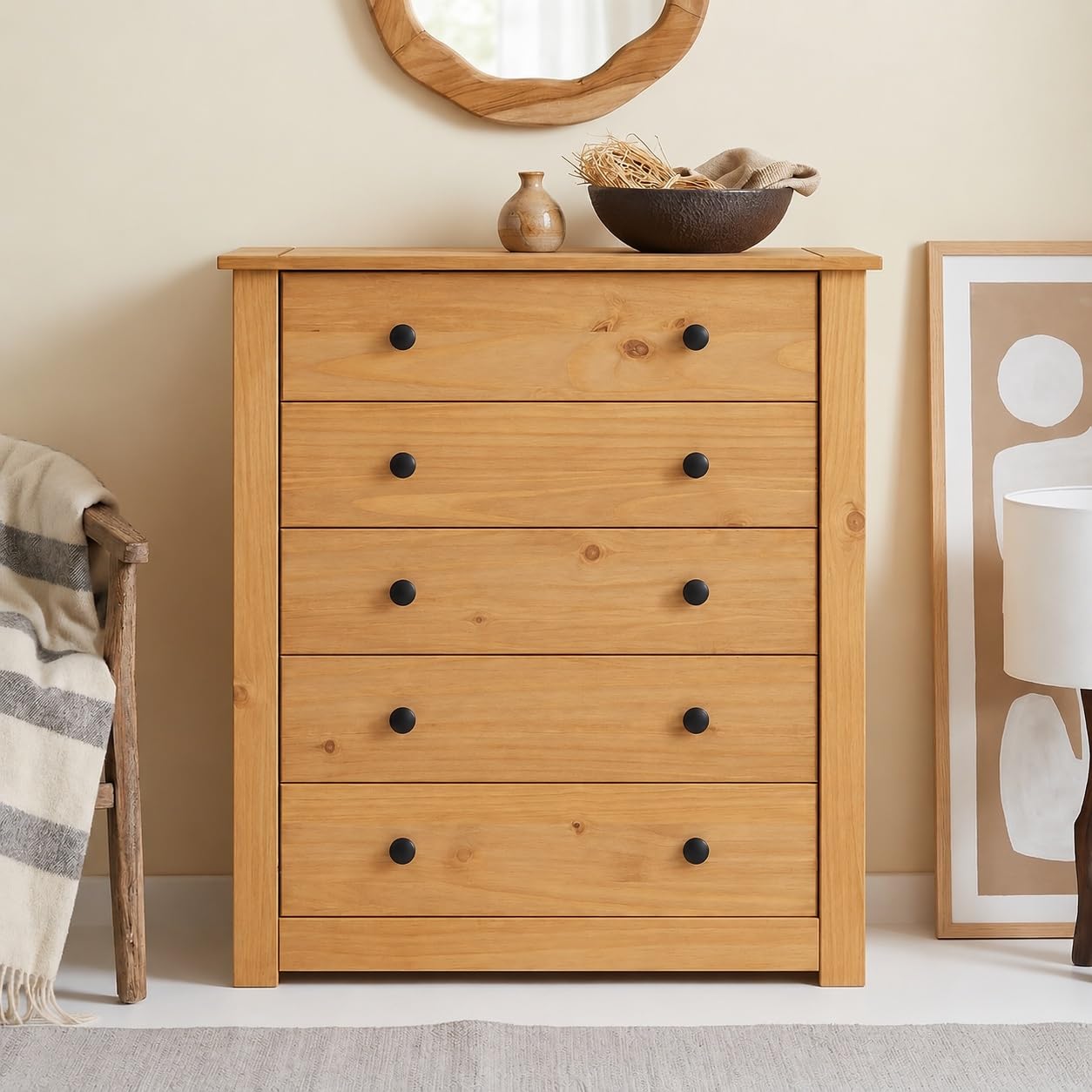 Mews Panama Country 5 Drawer Chest of Drawers Solid Pine Light Fiesta Wax