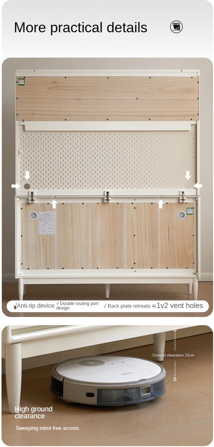 GVAwood Solid RubberWood French Cream Style Sideboard 59x15.7x73.6 inch / 150.4x40.4x187.7cm / Warm White Color/Solid RubberWood 1.5m Sideboard + Shelf