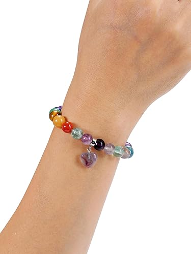 Miniatura 4 de Jovivi Pulseras de 7 chakras para mujeres y hombres, piedras preciosas naturales de chakras de 0.315 pulgadas, cuentas redondas de amatista, pulsera