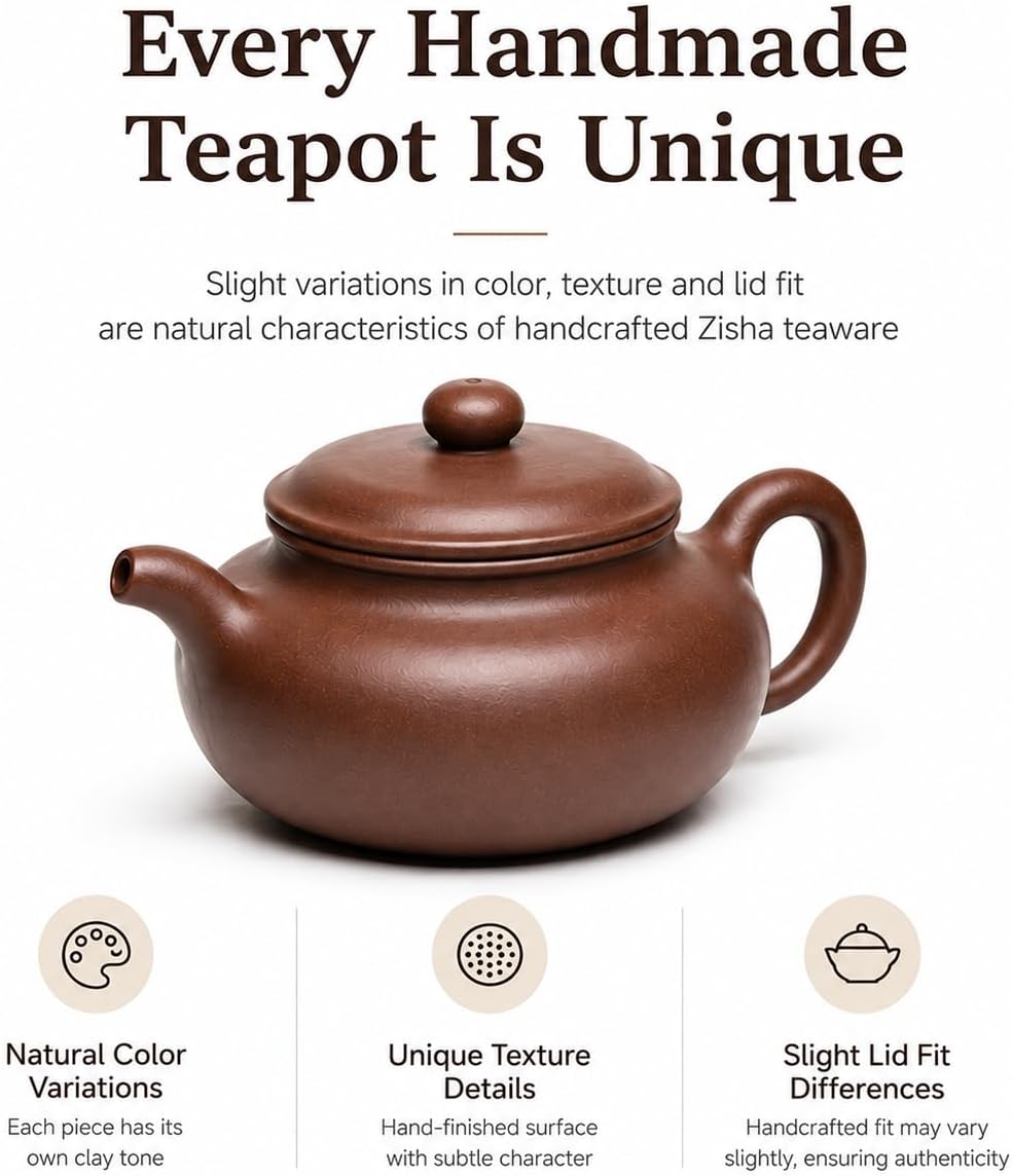 Chinese Teapot 7.4oz (220ml) Handmade Yixing Clay Teapot Traditional Zisha Purple Clay Tea Pot for Gongfu Tea