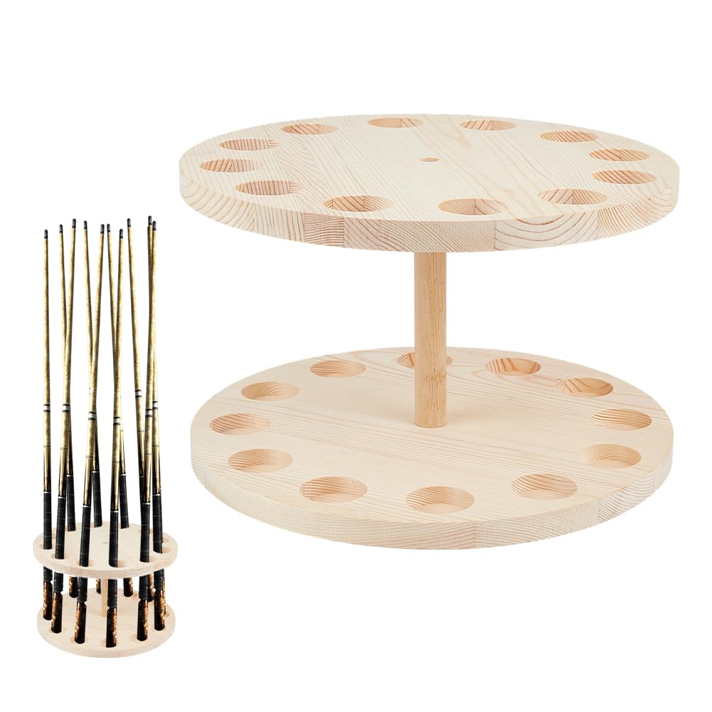 PH PandaHall Supporto per canne da pesca in legno, 12 fori estesi da 38 mm, espositore rotondo in legno per canne da pesca, ideale per garage, casa o stoccaggio, 1 pezzo, 30 x 18,3 cm