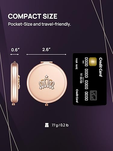 Miniatura 4 de OMIRO Espejo compacto con aumento 1X10X (300R), corona pequeña, espejo de maquillaje de bolsillo grabado, regalo para su mujer mamá (oro rosa)