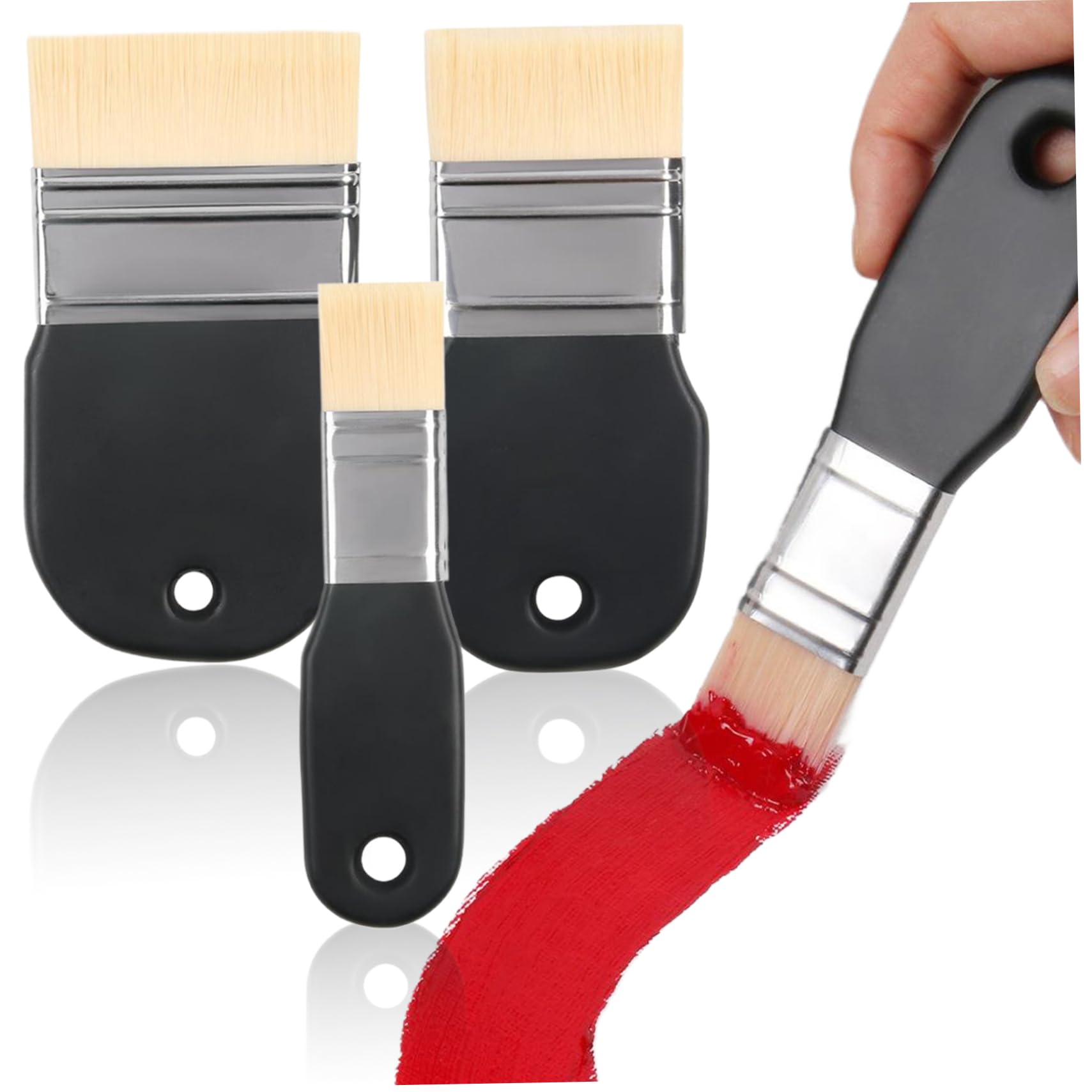 Takingup 3Pcs Oil Paint Brushes Set | 1" 2" 3" Soft Nylon Flat Paint Brushes, Water-Resistant Artist for Acrylic Painting, Oil, Varnishes, Watercolor