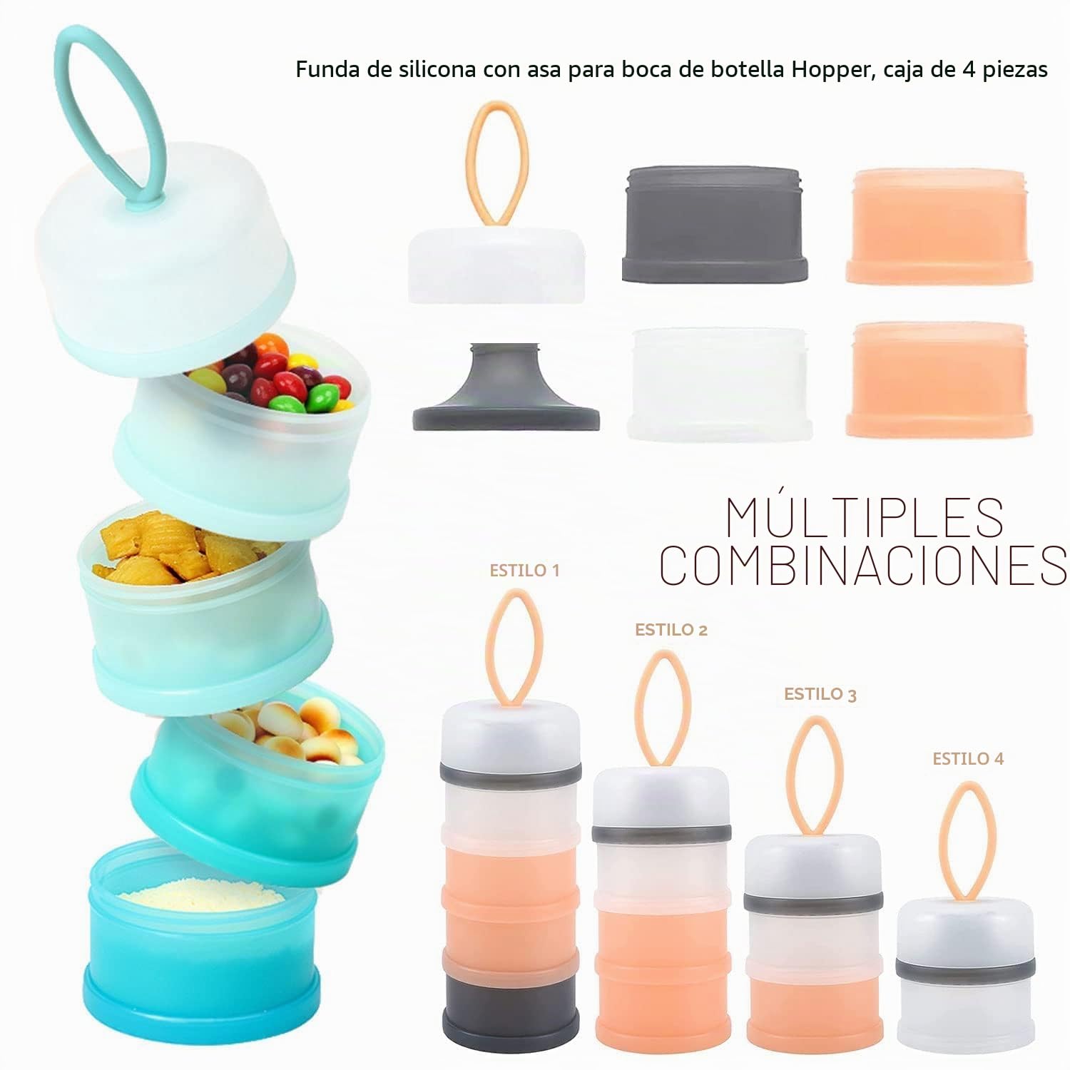 2 Piezas Dosificador de Leche en Polvo y Cereales,Con 4 Compartimentos,Hermético Caja de Leche en Polvo para Alimentaci,Dispensador Cajas Apilables de Fórmula para Bebé