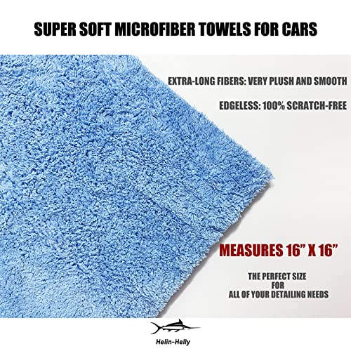 Helin-Helly Edgeless Microfiber Towels For Cars, Car Drying Towel,Microfiber Drying Towels For Cars Detailing, 16 * 16 Inches, Blue, 8 Pack #TOP1