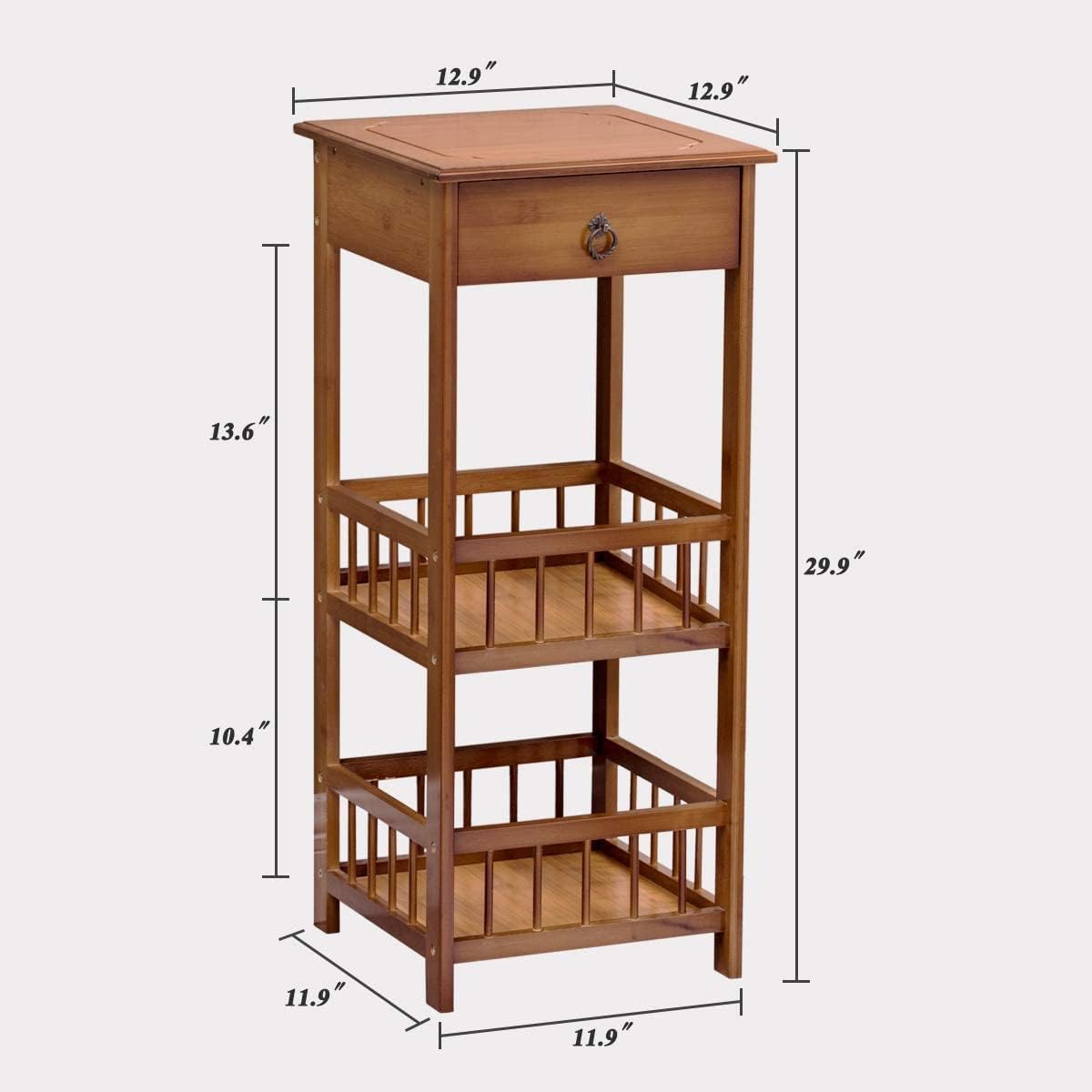 COPREE Bamboo Side Table 3-Tier Bedside Couch Sofa Chairside End Table with Drawer Multipurpose Home Furniture