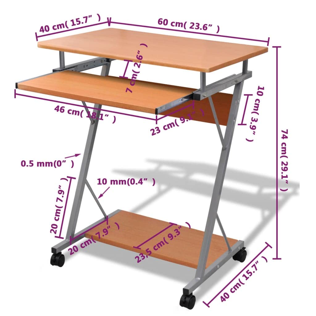 vidaXL Table de Bureau Brune pour Ordinateur