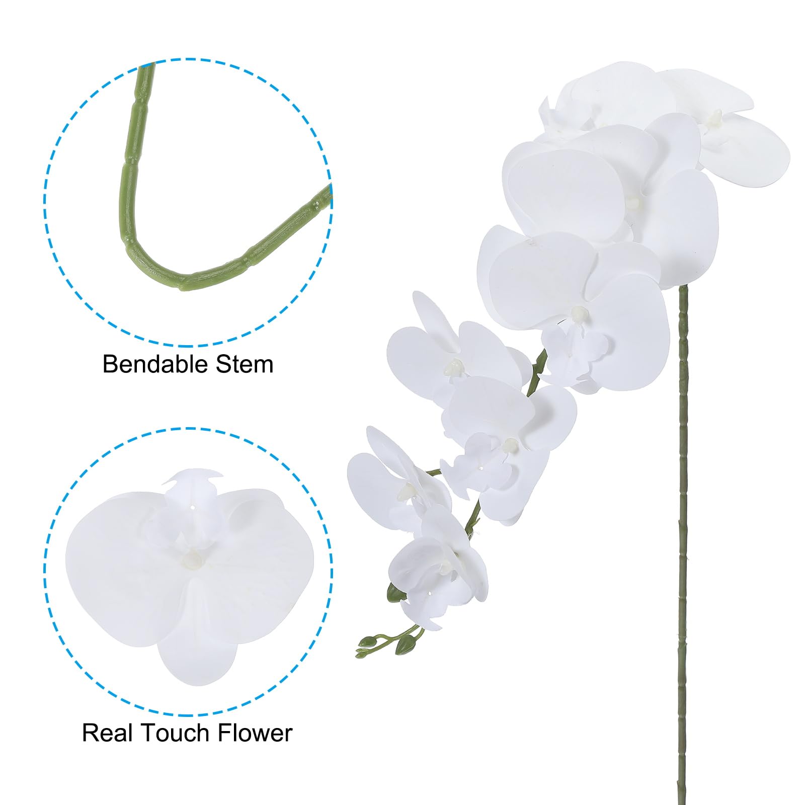 PATIKIL Tallos De Orquídea Artificial 41", Paquete De 6 con 9 Cabezas Flores Falsas Phalaenopsis con Tacto Real Rama De Orquídea Falsa para Jarrón Decoración De Hogar Y Bodas, Blanco