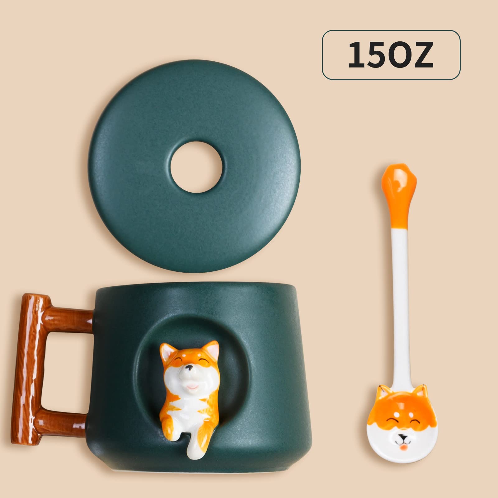 Amazon.com: OverTwice 愛犬女性禮物,柴犬可愛咖啡杯,附蓋子和把手咖啡杯、他和她的禮物、創意生日禮物、訂婚禮物、結婚禮物、情侶禮物、綠色15  盎司(約425.2 毫升) : 居家與廚房