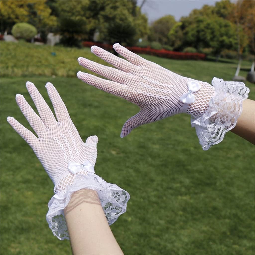 White Driving Gloves Ladies Black Mesh Gloves Lace Gloves Lace Gloves Girls Full Finger(D)