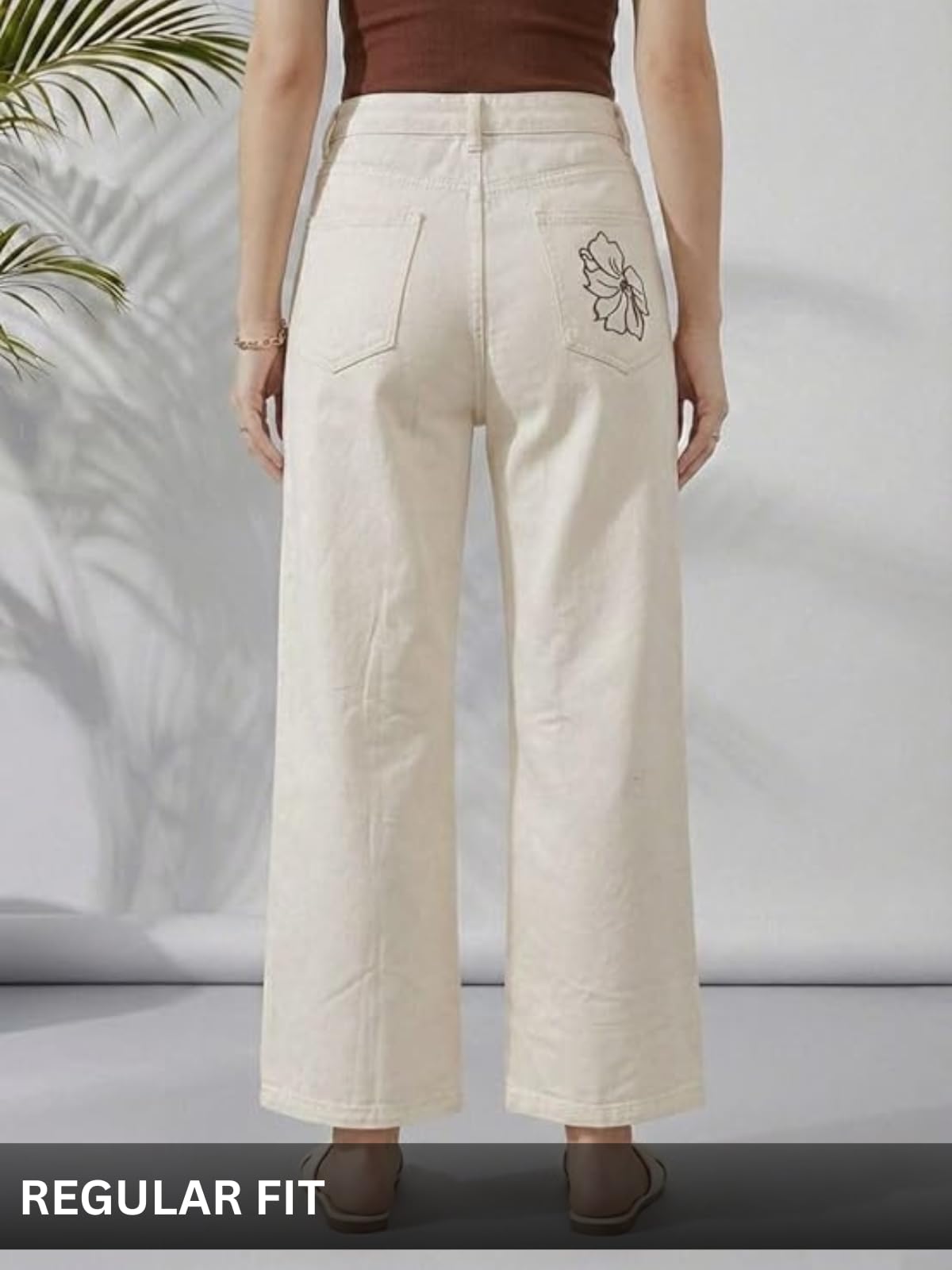 GRECIILOOKS Jeans da donna ricamati | Jeans estivi da donna in denim a gamba larga | Pantaloni casual a vita alta dritti per ufficio, vacanze e uso quotidiano