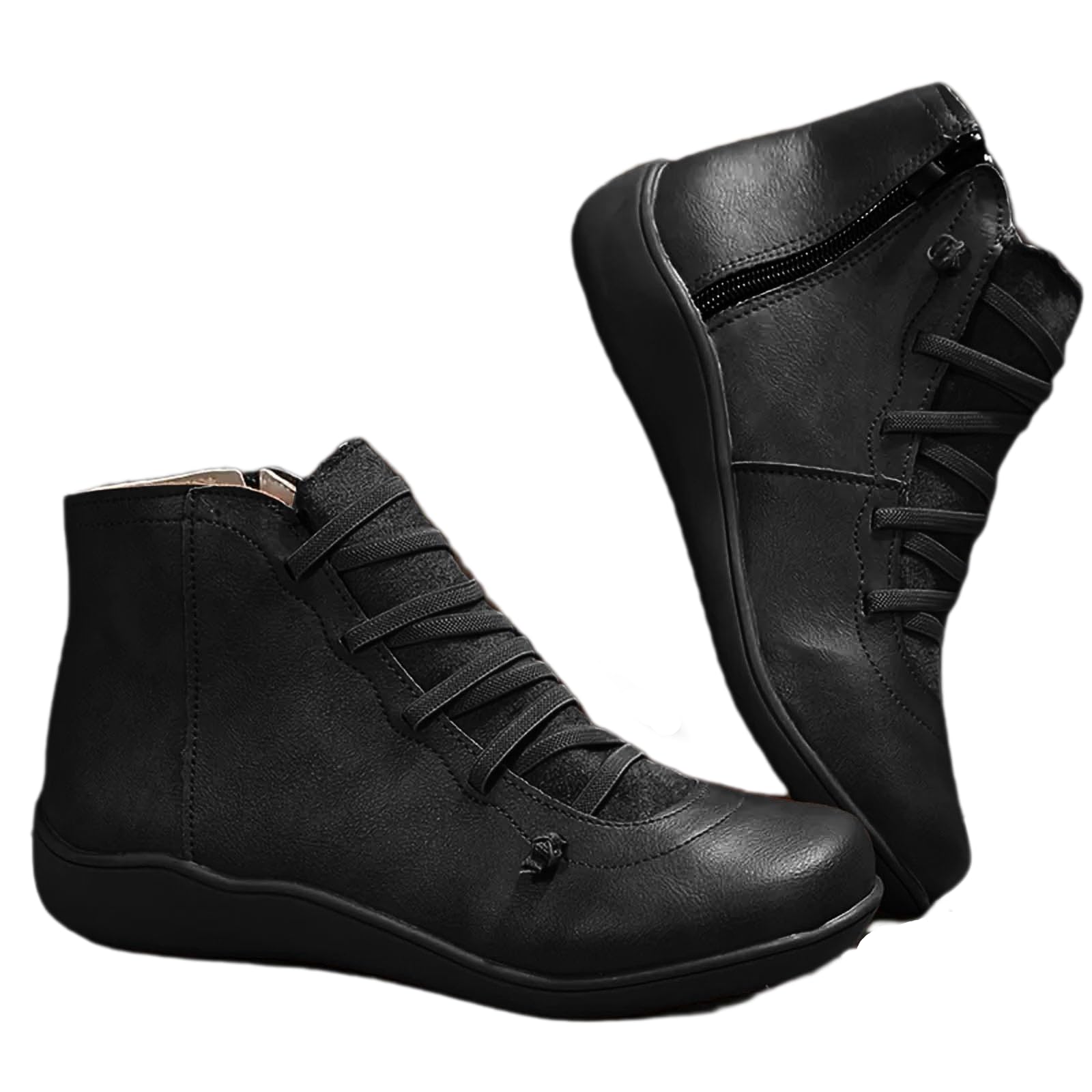 Ankle Boots for Women Arch Support Womens Low Heel Fashion Lace Up Zipper Booties Casual Walking Bootie Slip