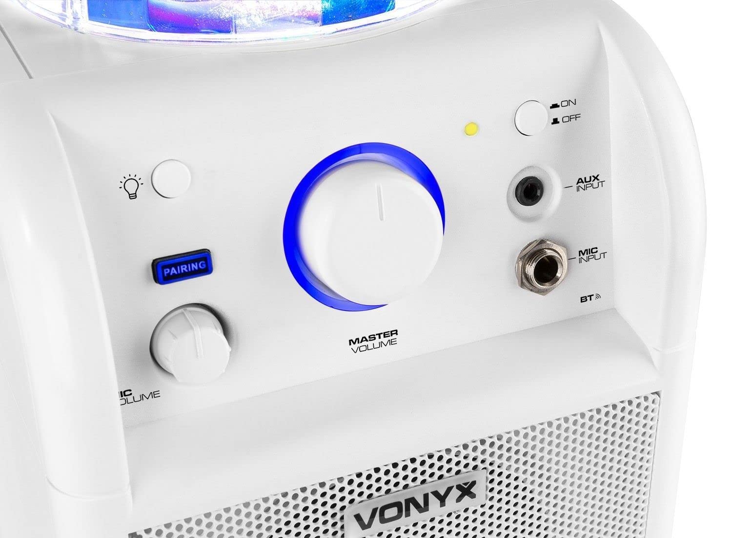 Vonyx SBS50W Enceinte Karaoké avec Microphone - Blanche, Fonction Bluetooth et Effet Lumineux LED, Autonomie 3-4h Max, Jelly Ball, Boule Disco, Parfait pour Une Soirée Entre Amis/Famille