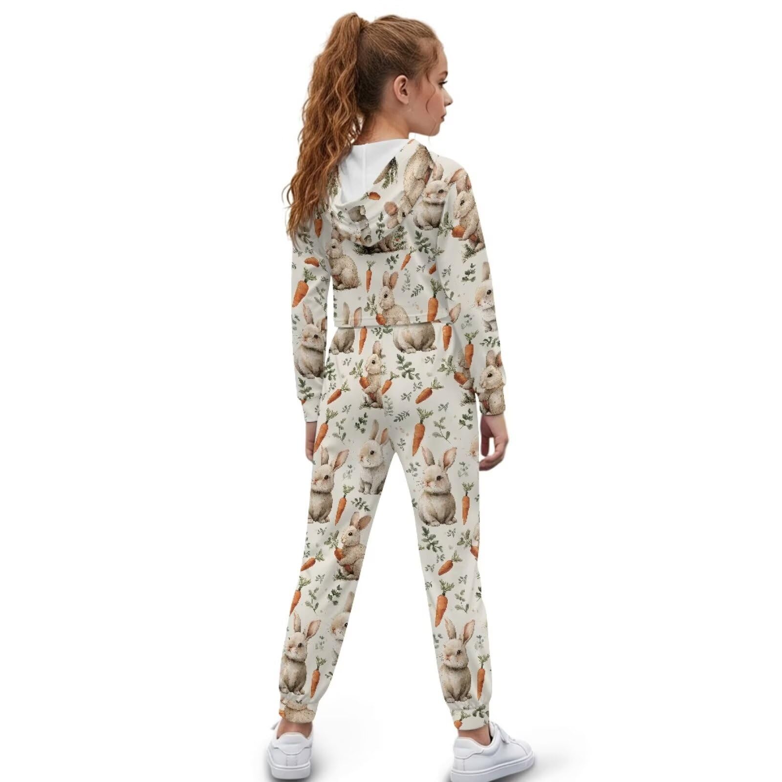 Mädchen-Outfits, 2-teiliges Outfit, bauchfreies Top, Sweatshirt und Sweathose, Sportbekleidung für Kinder 32-48