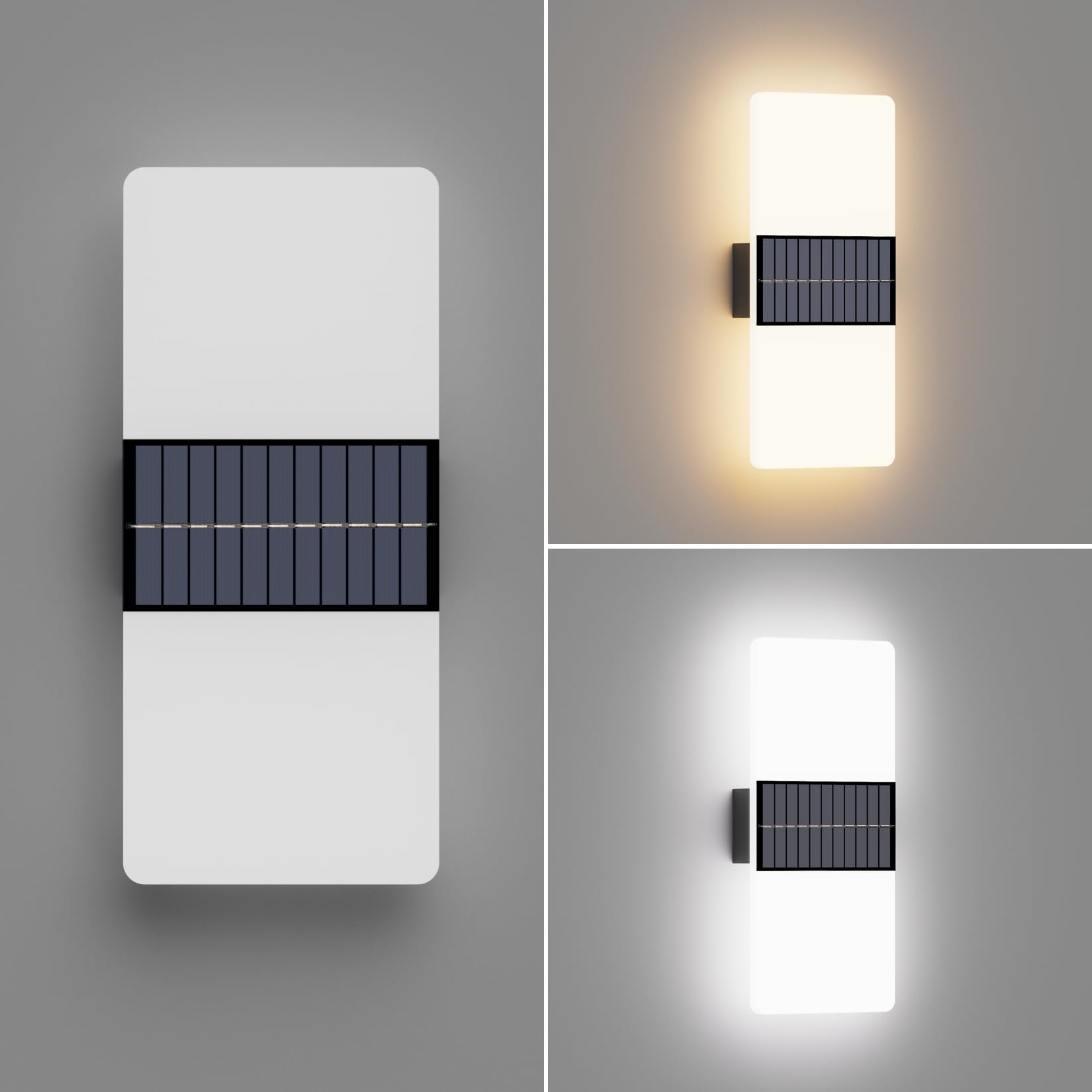 Coinmit 2 pezzi LED Solar Applique, Lampada da parete senza fili 3000K, Applique da parete a batteria IP44, Lampada da parete per esterni in acrilico per patio, balcone