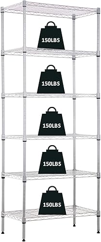 Estantería de alambre de 6 niveles, estantes de metal de 60 x 23 x 13 pulgadas, estante de almacenamiento de metal resistente, estante de alambre