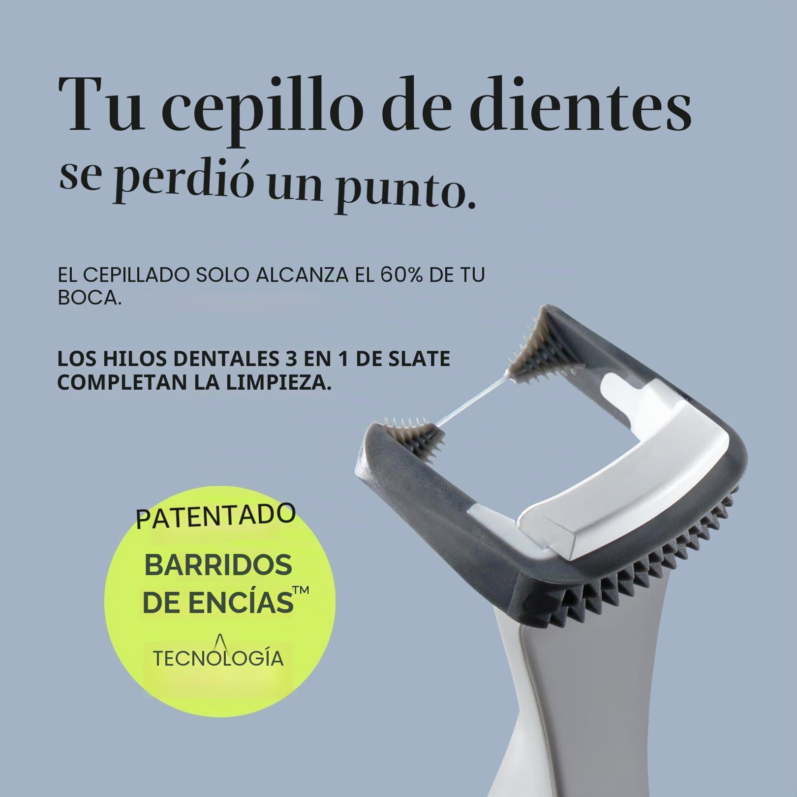 SLATE Hilo dental eléctrico | Hilo dental de lujo para dientes con 3 velocidades - Inventado por dentistas | Hilo dental reutilizable no tóxico, raspador de lengua y cuidado de las encías