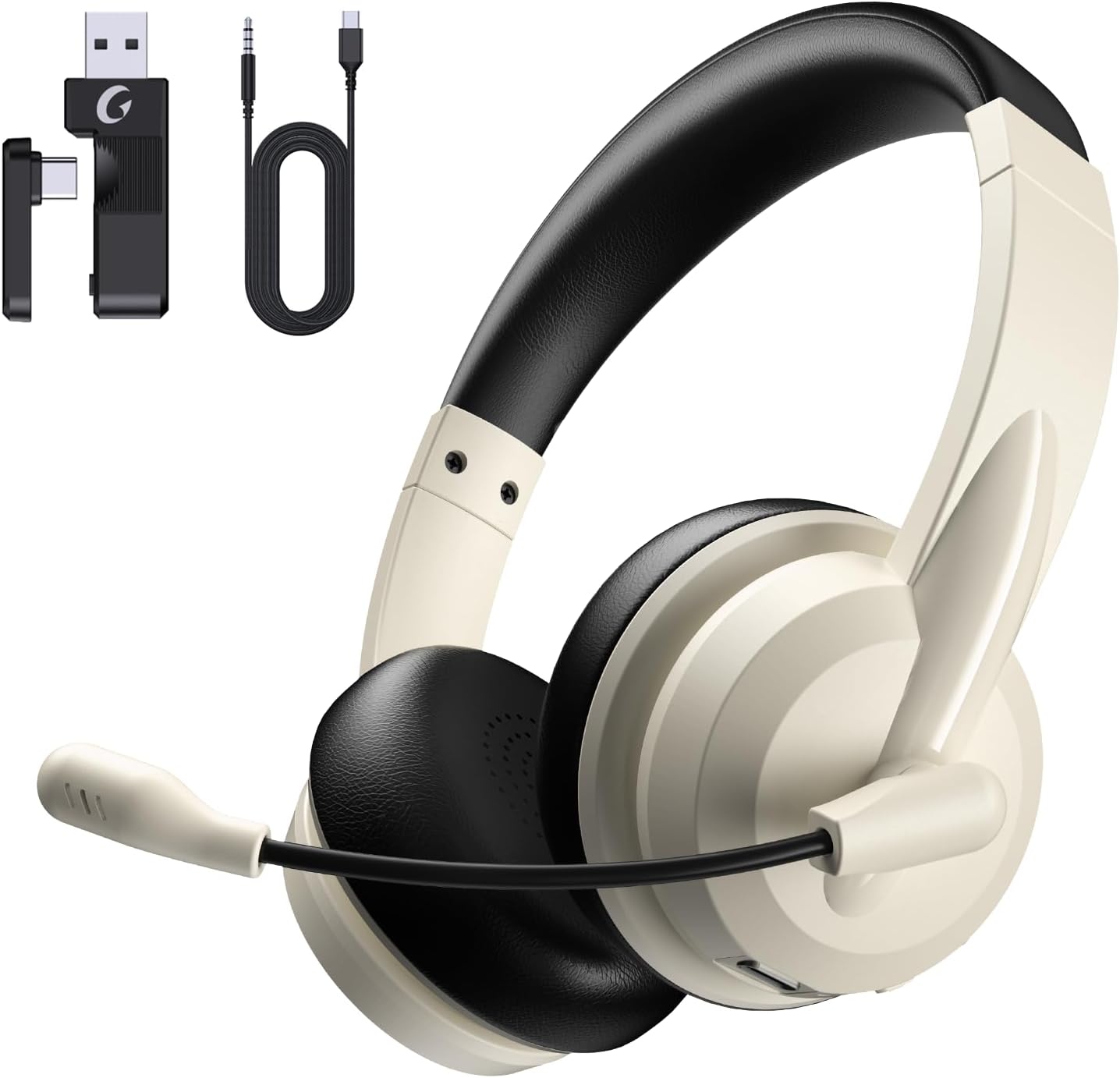 Wireless Headset with Mic for Work with AI Noise Cancelling Mic for Clear Calls, Bluetooth V5.3 Headphones with Microphone to USB A/C Dongle & Mic Mute for Computer Laptop PC iPhone (Apricot Black) Wireless Headset with Mic for Work with AI Noise Cancelling Mic for Clear Calls, Bluetooth V5.3 Headphones with Microphone to USB A/C Dongle & Mic Mute for Computer Laptop PC iPhone (Apricot Black)