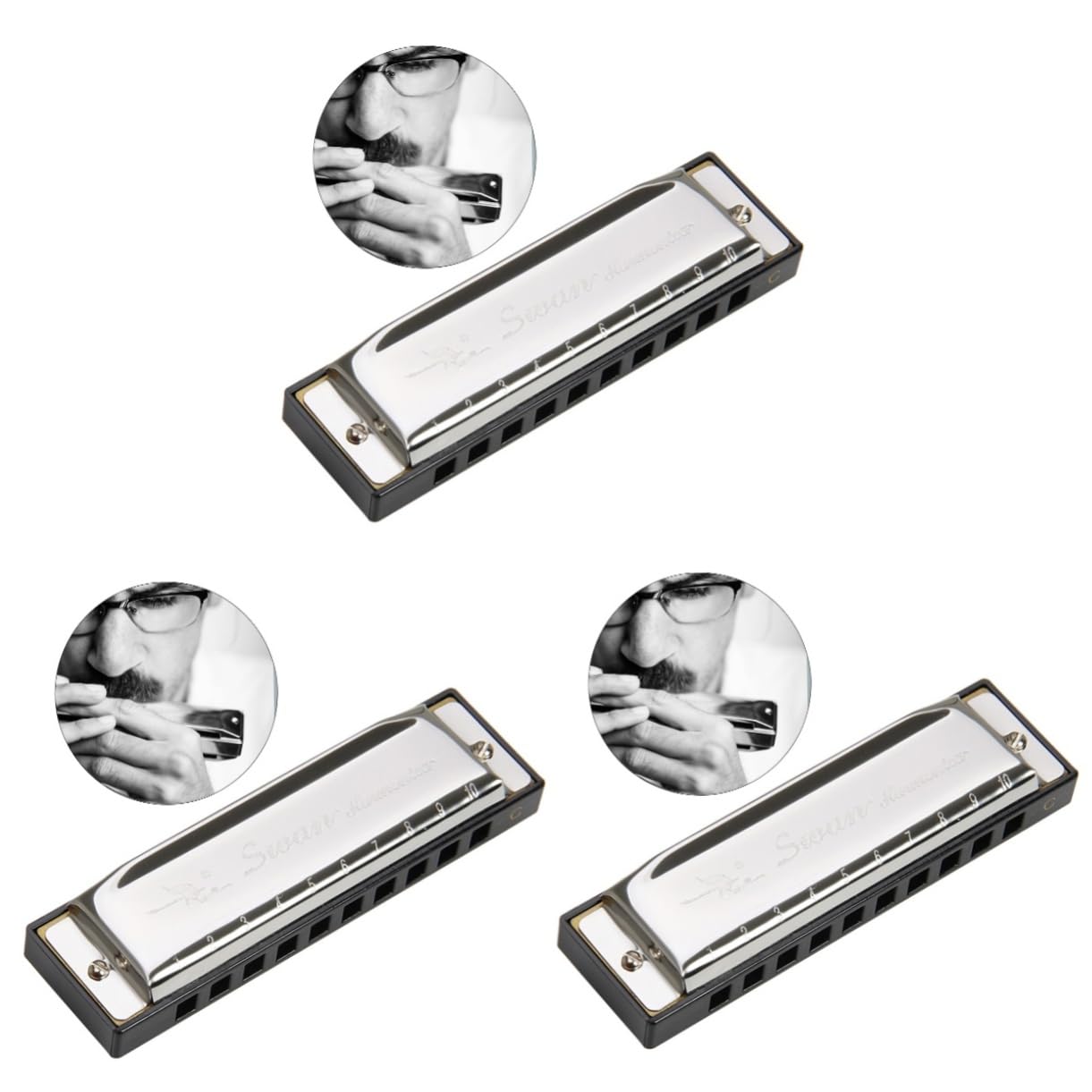 Abaodam 3pièces Harmonica Diatonique c Professionnel De Qualité Pour Musiciens Et Débutants