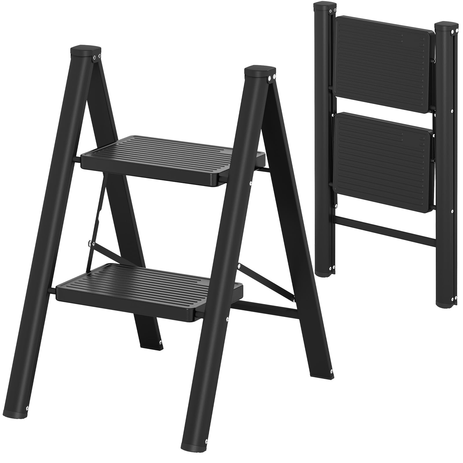 KINGRACK Folding 2 Step Ladder, Wide Non-Slip Treads, Heavy Duty Step Stool