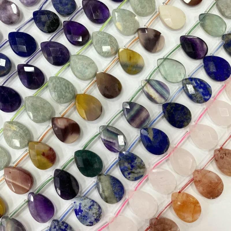 Cuentas sueltas de labradorita, amatista y cuarzo rosa de cristal natural en forma de lágrima de 13 x 18 mm, para collar, pendientes, colgantes y accesorios (4 ojos de tigre, 13 x 18 mm, 22 unidades