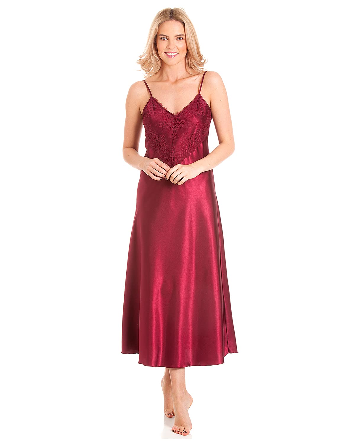 Undercover Womens Satin & Deep Lace Long Chemise Nightdress N50 Claret WMS