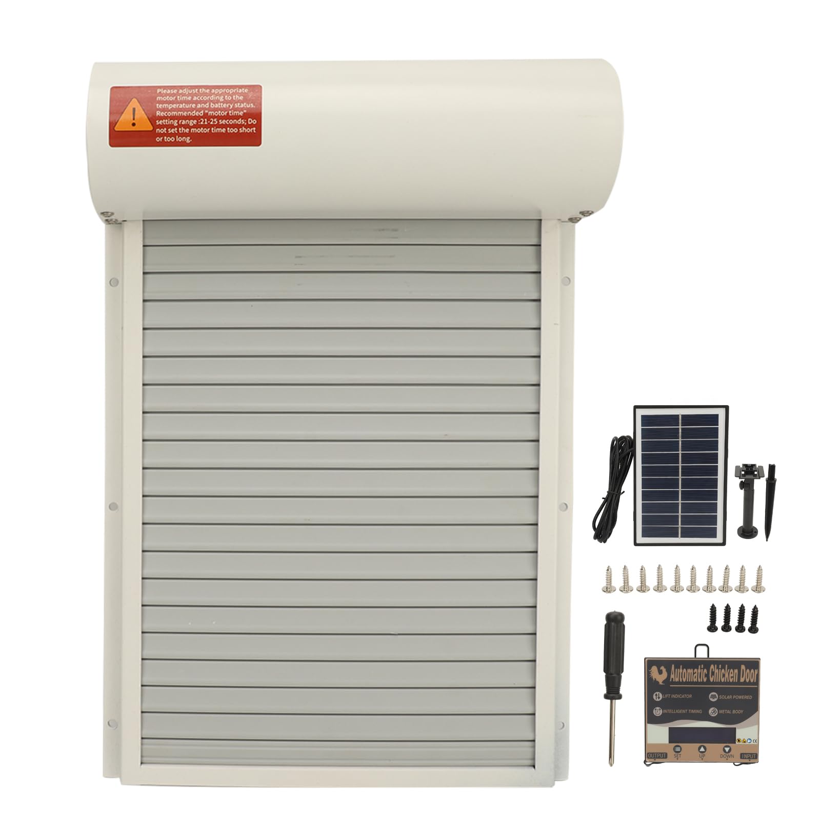 Jeanoko Puerta Automática para Gallinero con Energía Solar con Temporizador, Marco de Metal Resistente, Protección de Aves de Corral, para Equipo de Seguridad de Granja de Ganso, Pato y Pollo (Blanco)