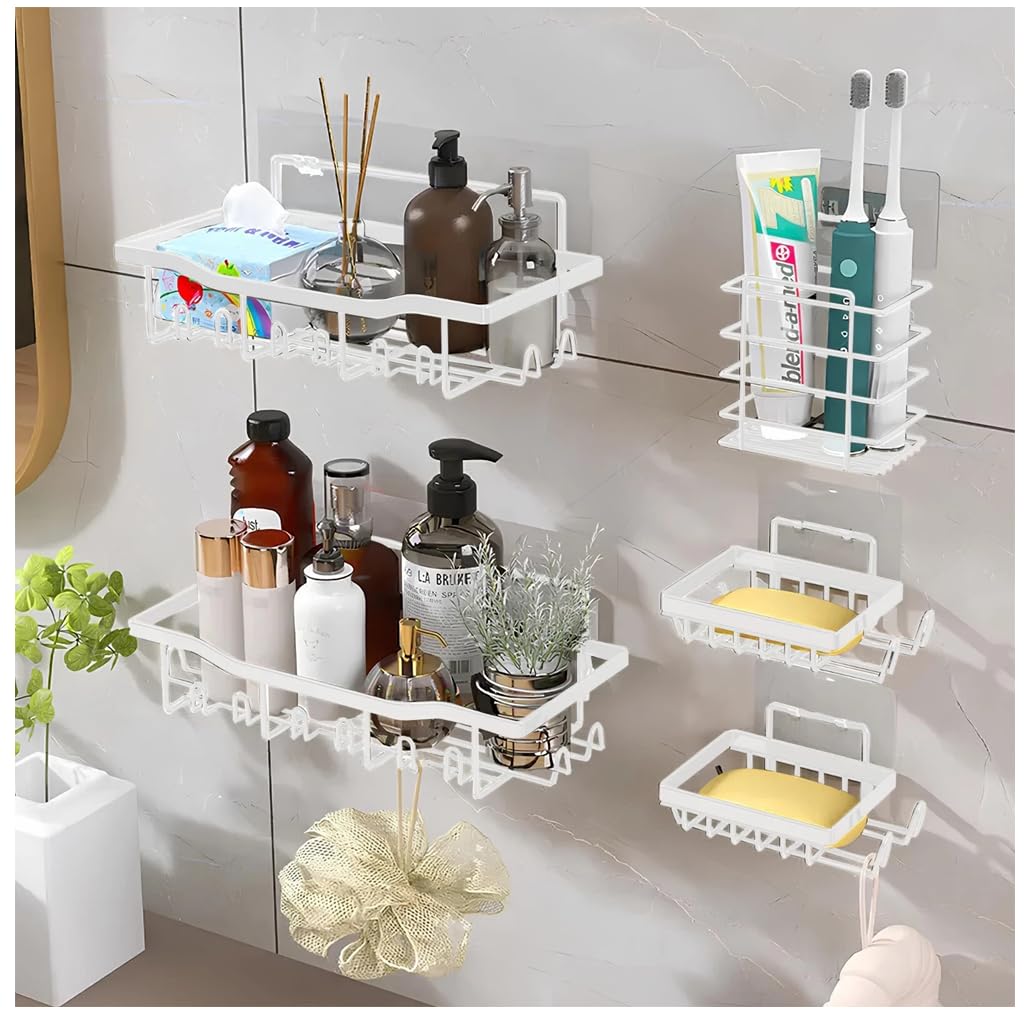 5-Pack Adhesive Shower Caddy Shower organizer for Bathroom Kitchen Storage - White