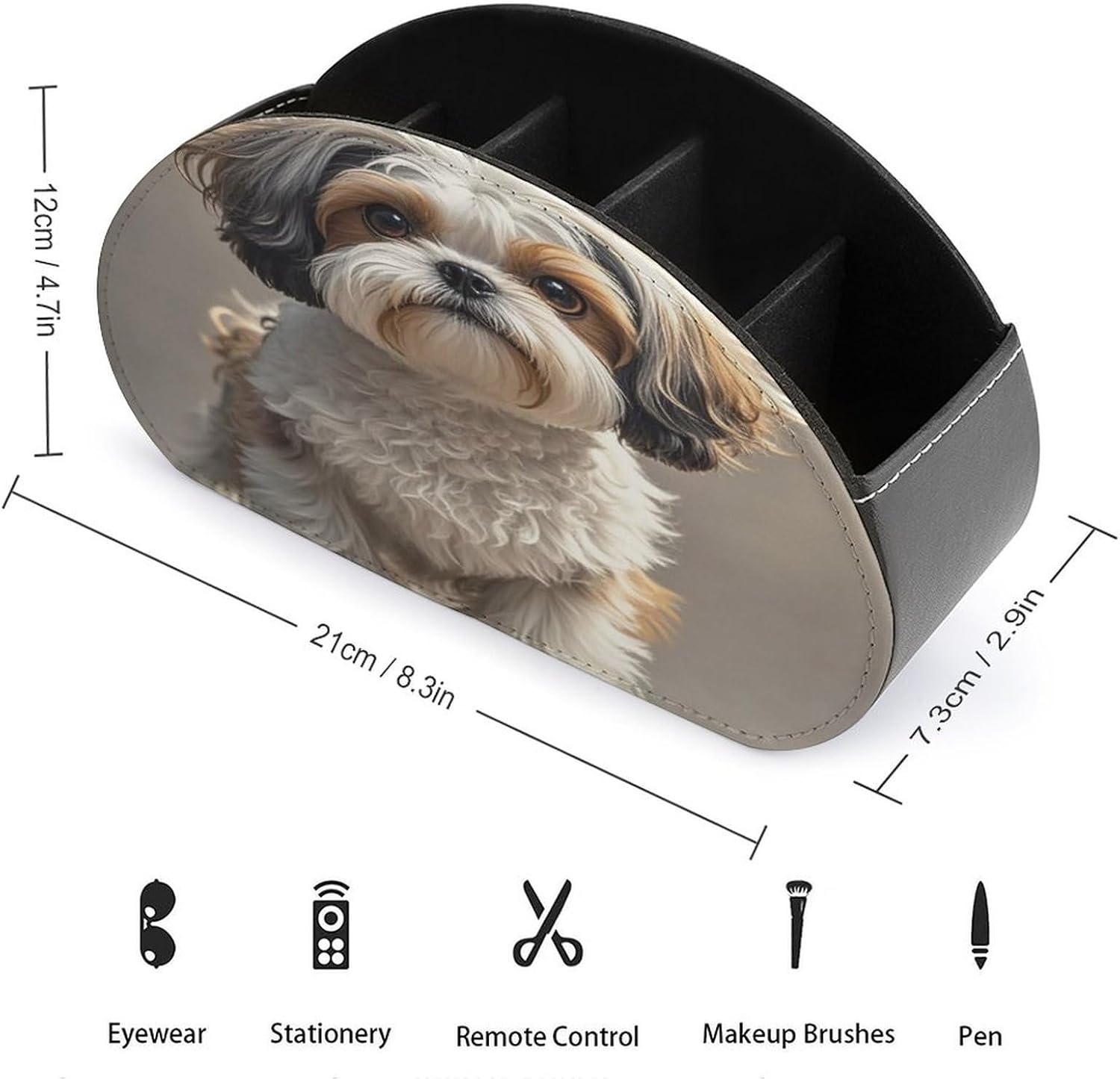Shih Tzu Dog PU Leather Remote Control Holder with 5 Compartments image 2