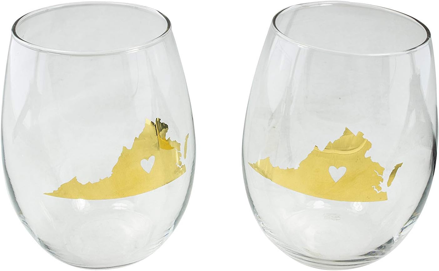 About Face Designs Face State of Mine Stemless Wine 2 Glass Set Virginia, 4" h, Clear