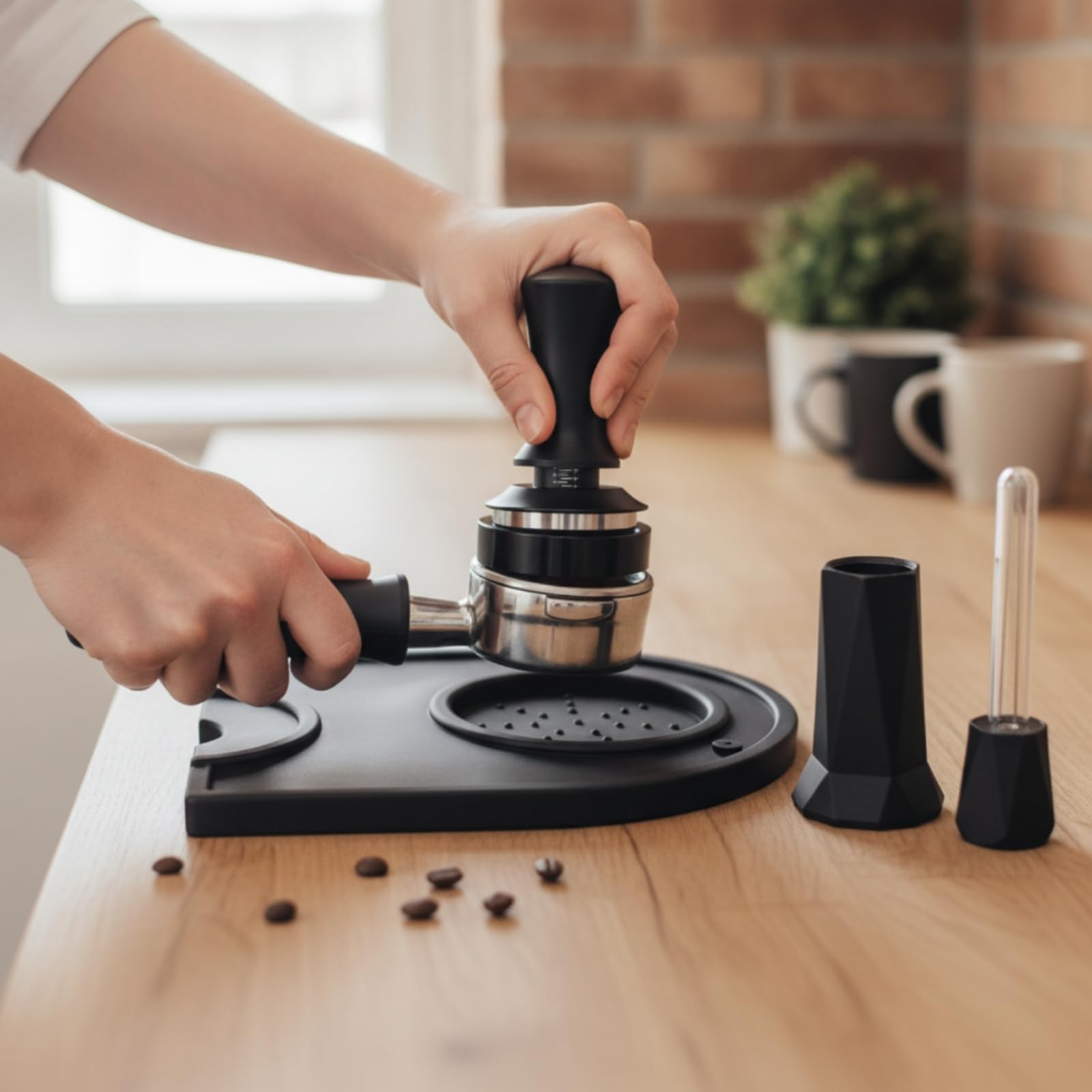 Baoblaze 1 Pezzo Pressino caffè Espresso Tamper Accessori Distribuzione Set Acciaio Silicone con Supporto Utensile E Tappetino Protettivo Adatto per Domestico Bar Ufficio, con 8 Aghi di Ricambio