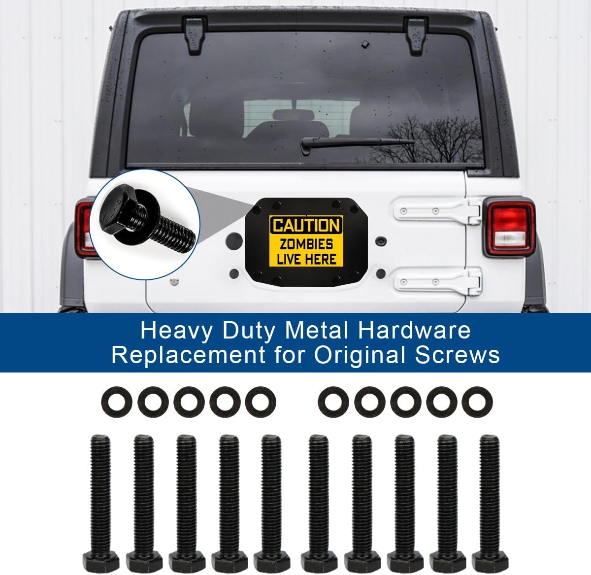 Buling Aluminum Wrangler Spare Tire Carrier Filler Plate Tailgate Vent Plate Cover with Tailgate Durable Rubber Plugs Set and Factory Bolts Compatible with 2018-2024 Jeep Wrangler JL & JLU