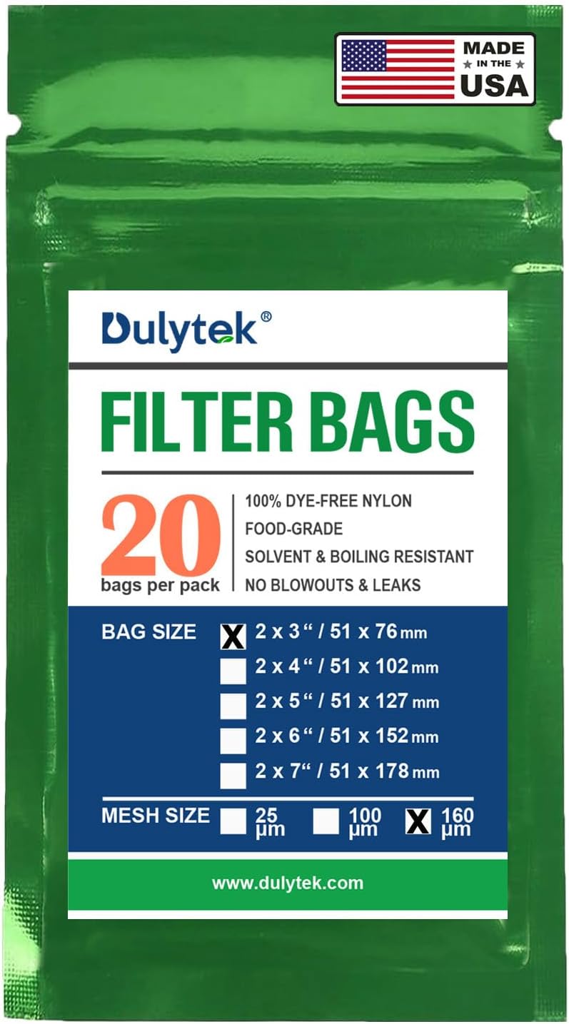 Dulytek Premium Nylon 20 Pcs Filter Bags, 160 Micron, 2" x 3", Double-Stitching, Zero Blowouts, Made in the USA
