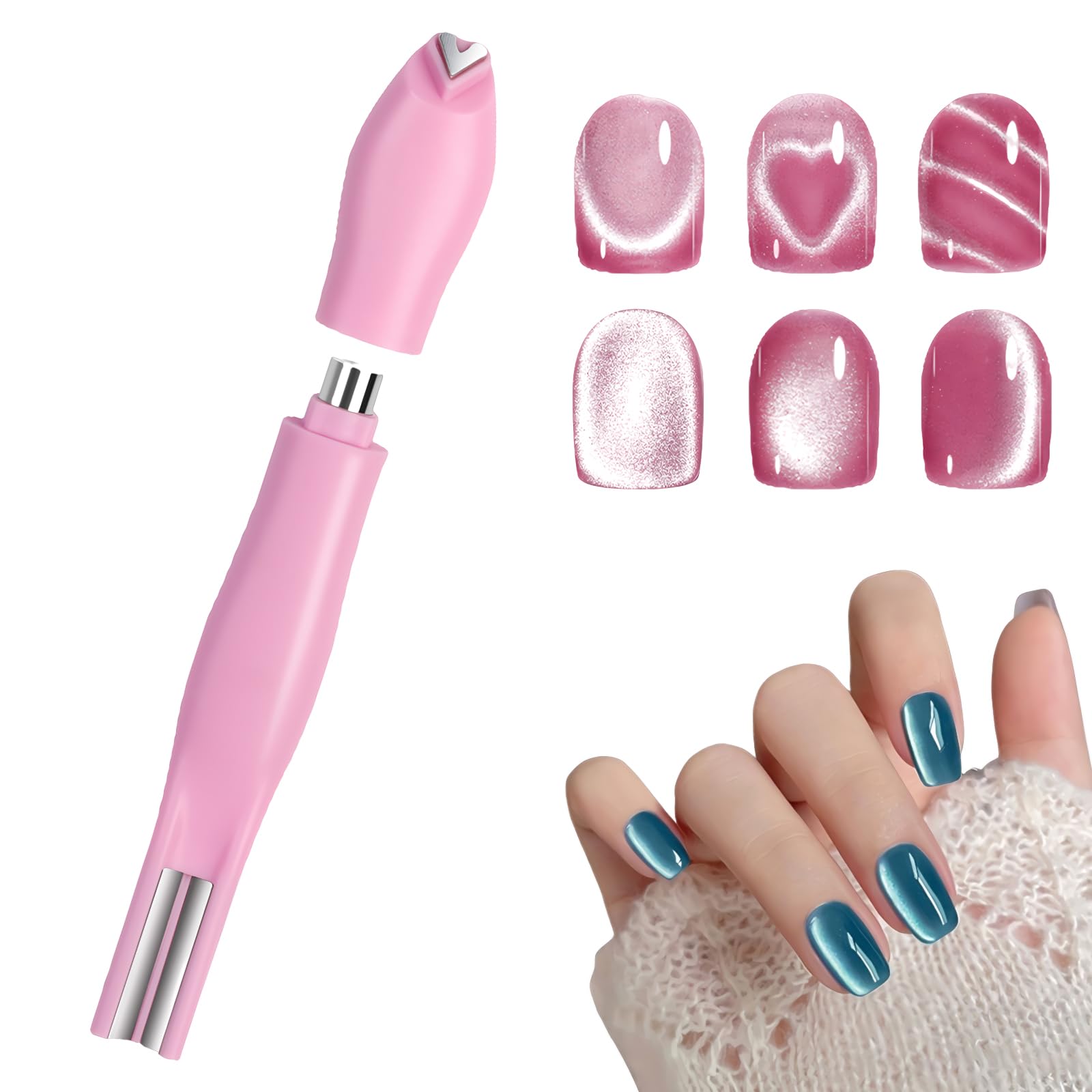 KDSSYFT ジェルネイルマグネット 1本で3WAY ネイル用マグネット ジェルネイルマグネット キャッツアイ専用磁石 ネイルアートツール 強力 3D 猫目効果 ネイルアート セルフ 家庭用 (ピンク)