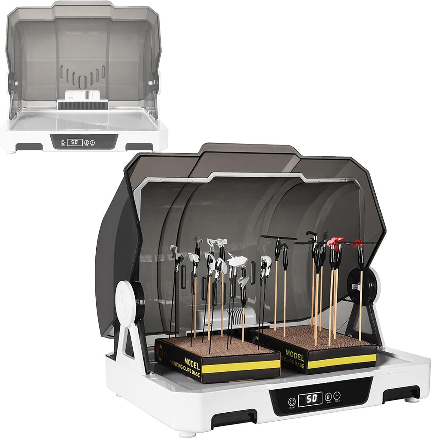 Paint Booth Airbrush Spray Booth Kit, Airbrush Drybooth, with Water Filter Box and Transparent Dust Cover, 20-50℃ Temperature Adjustment, 10-180min Time Setting, for Painting Model Craft Hobby DIY