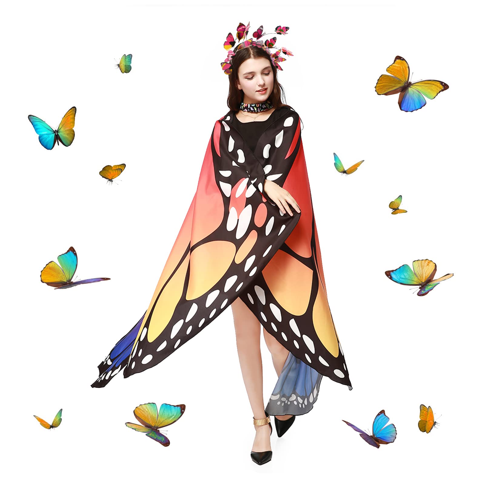 Ailes Papillon Écharpe Femme + Serre-tête - Cape Costume Cosplay Carnaval Halloween