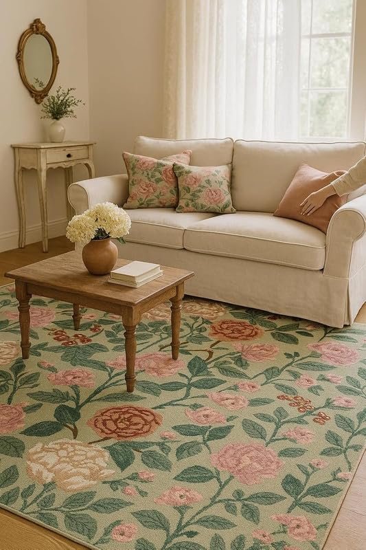 Handmade Premium AFIFA Collection Woollen Rug Loop Pile Floral Hand Tufted Carpet for Living Room Bedroom Drawing Room Hall and Floor 3X5 Size-image-5
