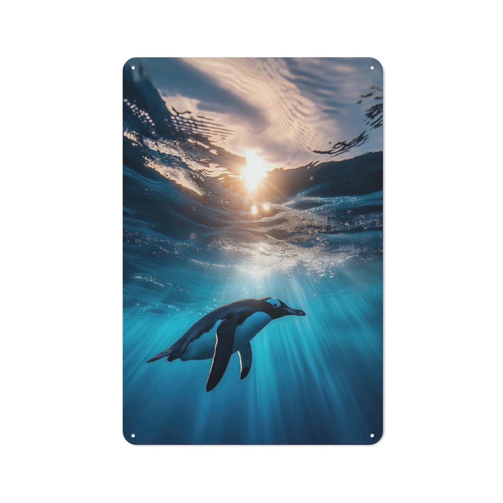 Junmoney Style-3 Vintage Tin Sign 30X20cm With Penguin Underwater For Garage Or Workshop, For Metal Sign Collectors, For Cafés, Pubs And Restaurants