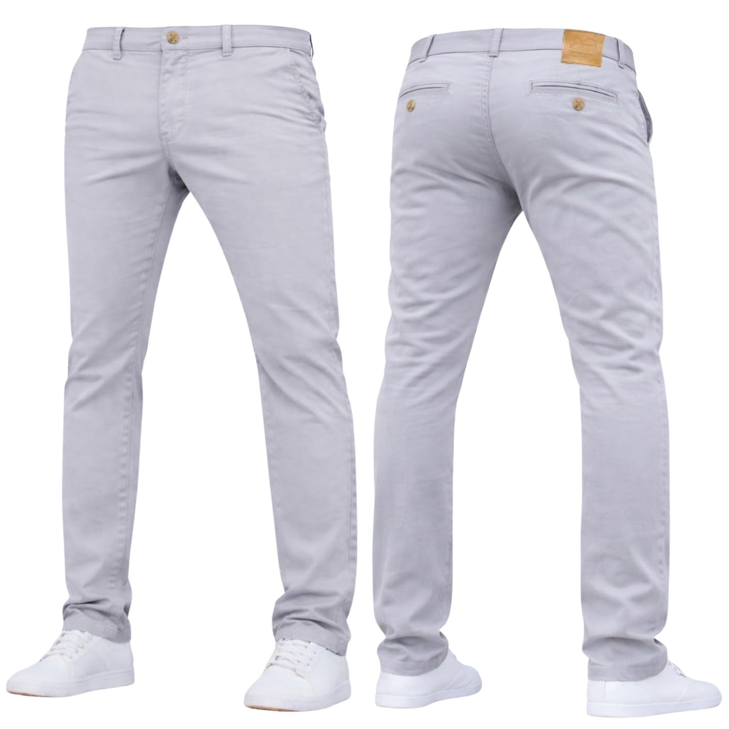Crosshatch Mens Stretch Chino Slim Fit Leg Trousers Jeans by JeanBase LT Grey 32W X 30L