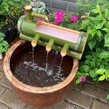 Bamboo Water Fountain Kit, Electric Pump, Japanese Feng Shui Landscape Object, Interior Fountain, Garden, Veranda, Indoor Length 31.5 inches 80 cm + Water Pump