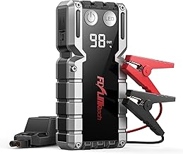 FLYLINKTECH Booster Batterie Voiture 5000A (Jusqu'à 9.0L Essence ou 8.0L Gazole), Batterie de Démarrage de Portable 12V avec Câbles de Démarrage de Sécurité, Charge Rapide 3.0, Lumières, Écran LCD