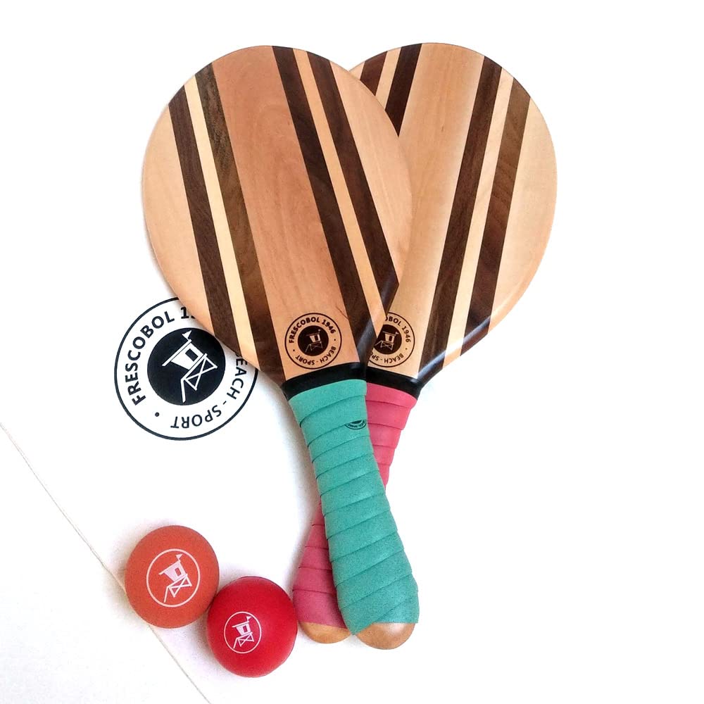 Premium Beach Racket | Brazilian Frescobol | Duo Colour Tropical Green & Red Pastel Racket Set