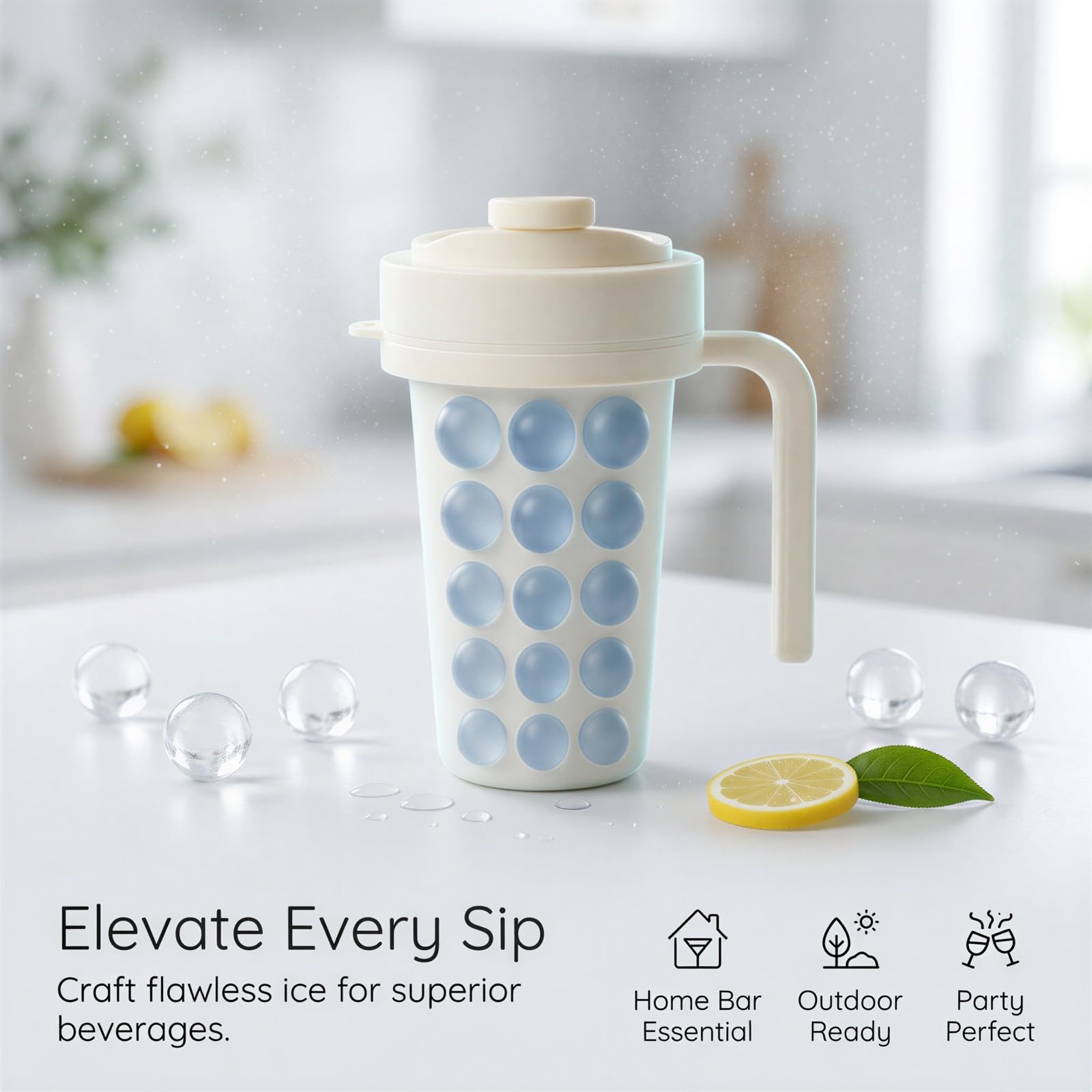 Eiswürfelbecher, flexible Form mit rundem Griff, tragbarer Cocktail-Eisbereiter für Whiskey, Tee und Kaffee, Becher im Bubble Design für gekühlte Getränke, für Zuhause, Outdoor, Camping und Party